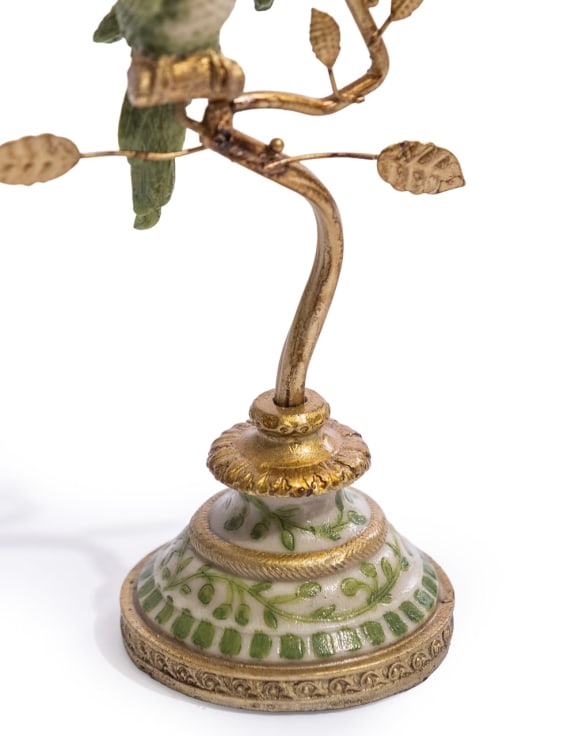 Antiqued Ornate Branch Green/Gold Parrot Candle Holder