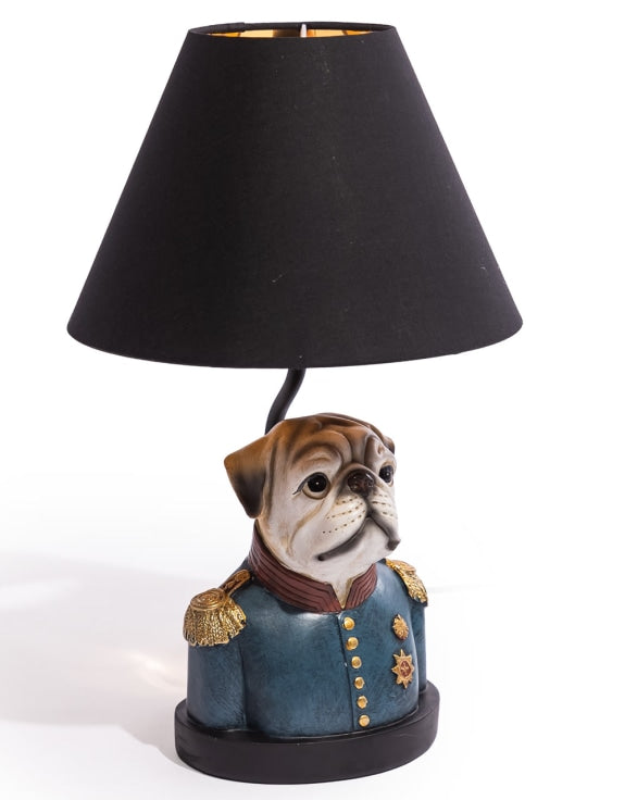 Gentry Pug Table Lamp w/ Black, Gold-Lined Shade