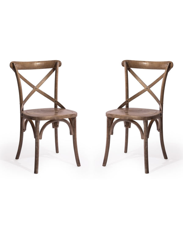 Pair of Reclaimed Elm Cross-Back Dining Chairs (MAIL ORDER BOXED)