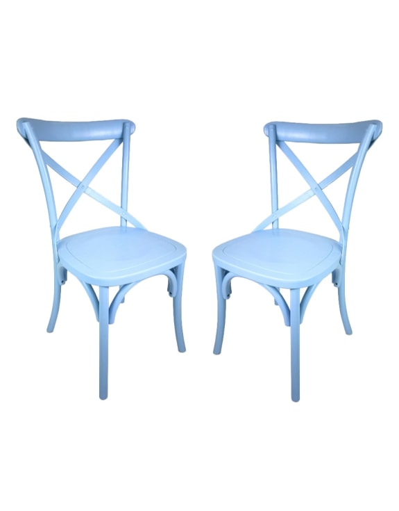 Pastel Blue Reclaimed Elm Cross-Back Dining Chair (MAIL ORDER BOXED)