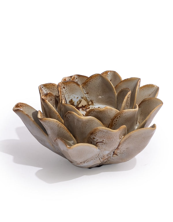 Mottled Burnt Cream Floral Ceramic Tealight Holder (to be bought in qtys of 4)