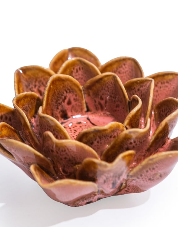 Mottled Pink Floral Ceramic Tealight Holder (to be bought in qtys of 4)