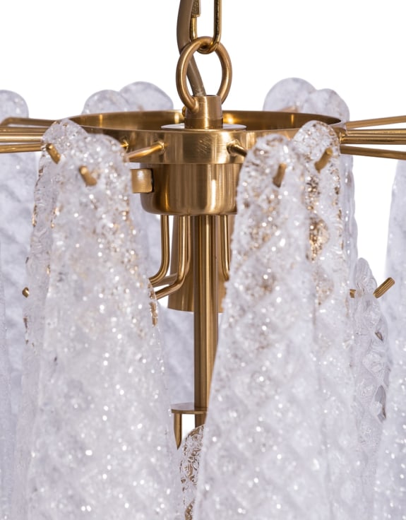Brass w/ Clear Bubbled Glass "Gicel" Chandelier