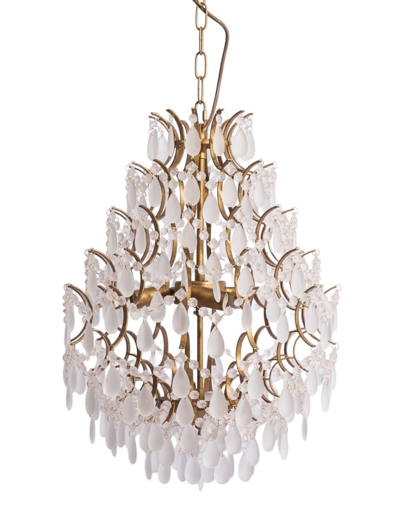 Large Antique Gold Multi Teardrop Chandelier w/ Frosted Crystals