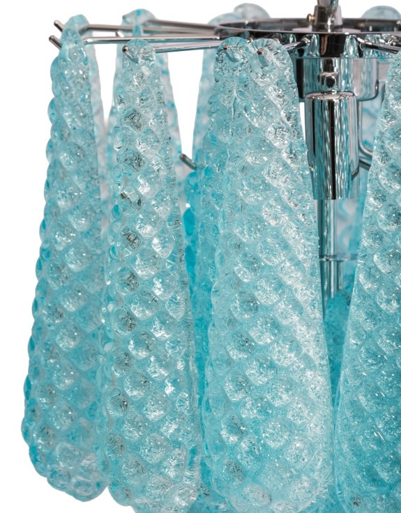 Chrome w/ Blue Bubbled Glass "Gicel" Chandelier