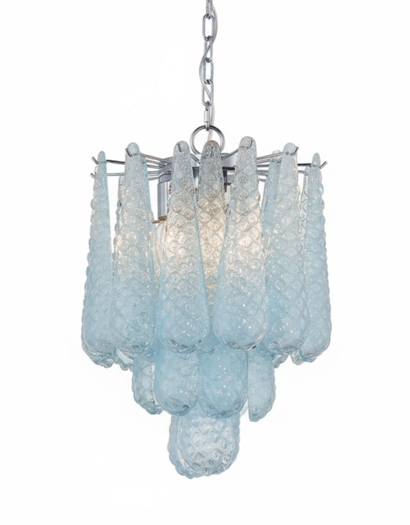 Chrome w/ Blue Bubbled Glass "Gicel" Chandelier