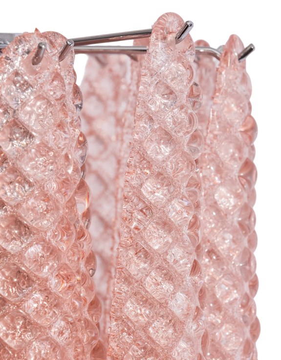 Chrome w/ Pink Bubbled Glass "Gicel" Chandelier
