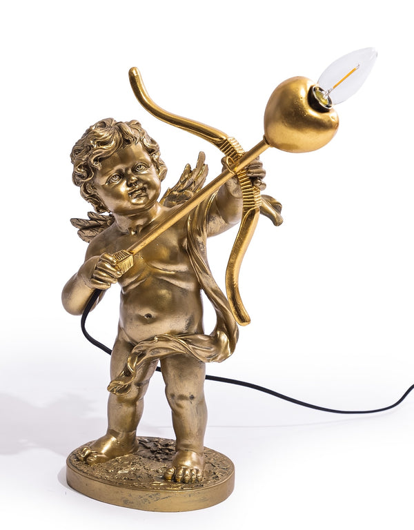 Antique Gold Standing Cupid Cherub Table Lamp