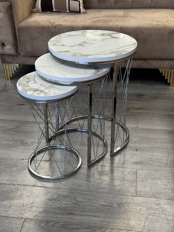 Raja Round Nest Of Tables Set - 3 Pieces Nesting Table Wood Top