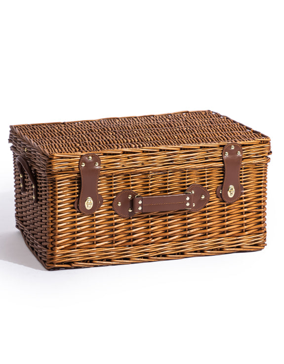 Luxury Tartan 4-Person Picnic Hamper w/ Leather Handles & Accessories