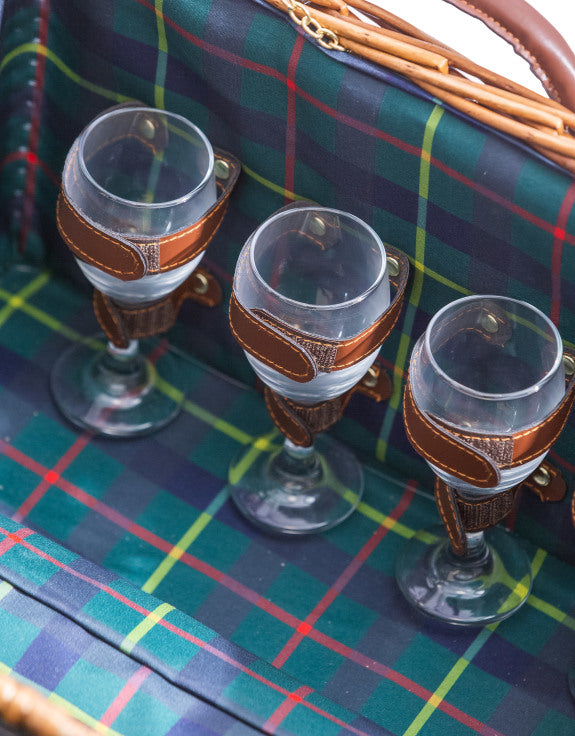 Luxury Tartan 4-Person Picnic Hamper w/ Leather Handles & Accessories
