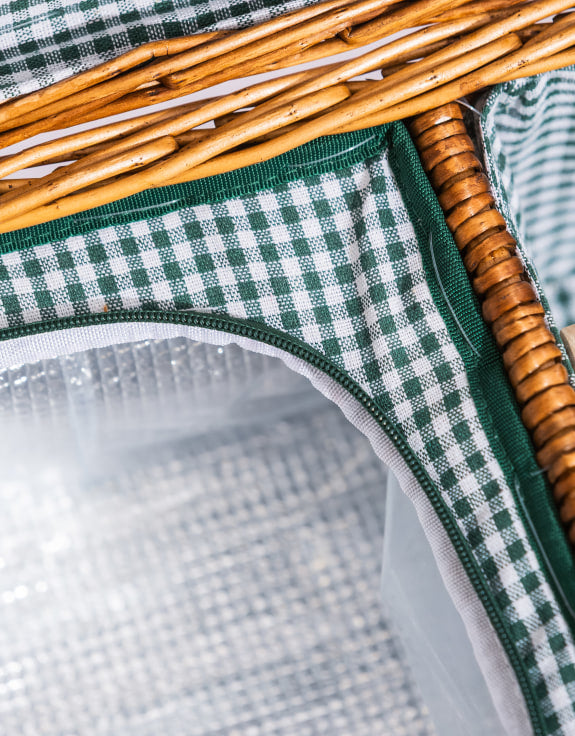 Luxury Gingham 2-Person Picnic Hamper w/ Leather Handles & Accessories