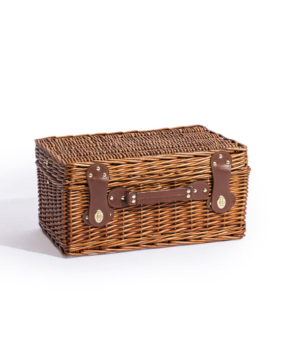Luxury Gingham 2-Person Picnic Hamper w/ Leather Handles & Accessories