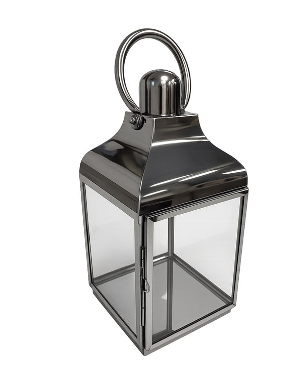 Medium Square Polished Steel and Glass Lantern