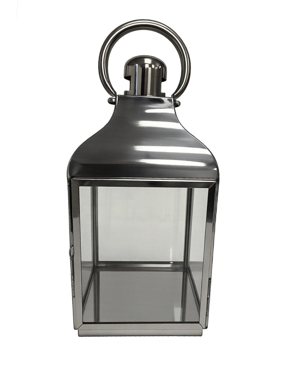 Medium Square Polished Steel and Glass Lantern