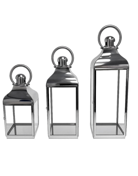 Extra Large Square Polished Steel & Glass Lantern