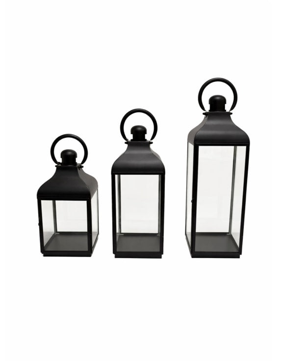Medium Square Matt Black Steel and Glass Lantern