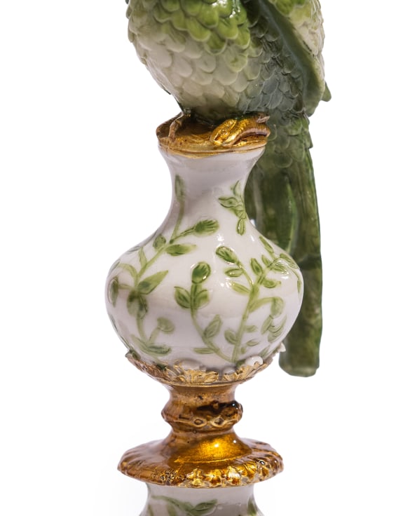 Antiqued Ornate Green/White Parrot Candle Holder - RH