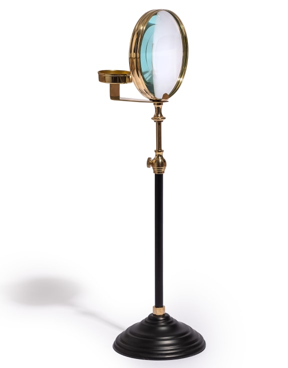 Brass Magnifying Glass on Black Stand w/ Candle Holder