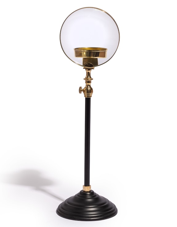 Brass Magnifying Glass on Black Stand w/ Candle Holder