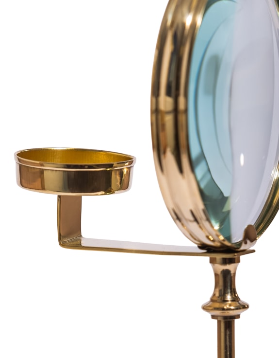 Brass Magnifying Glass on Black Stand w/ Candle Holder