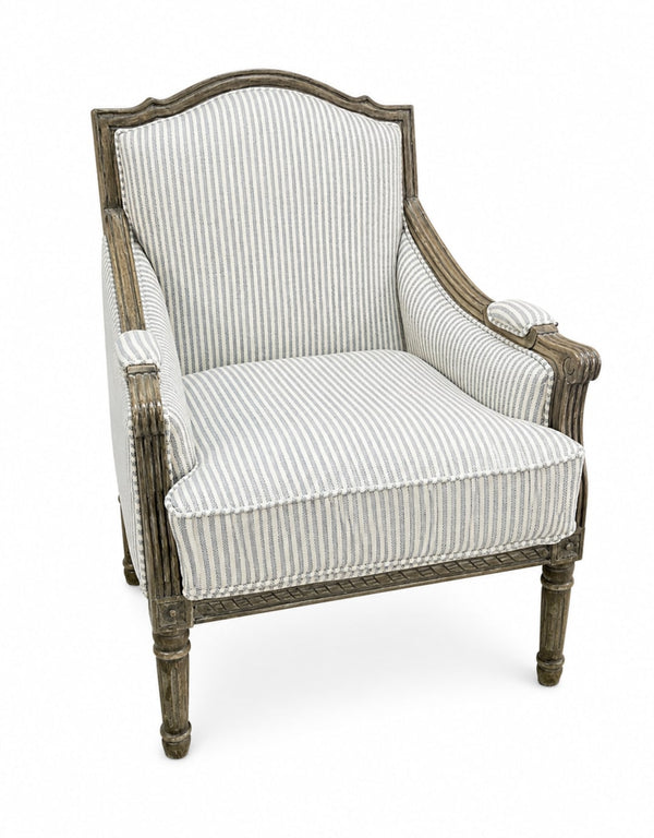 Blue and white pinstripe occasional armchair in handloomed cotton with mango wood frame - Sohowells