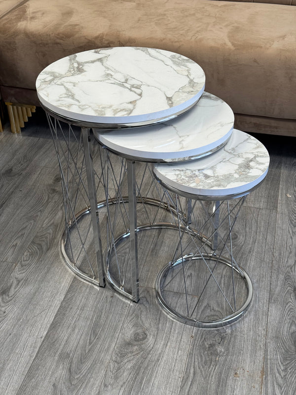 Raja Round Nest Of Tables Set - 3 Pieces Nesting Table Wood Top