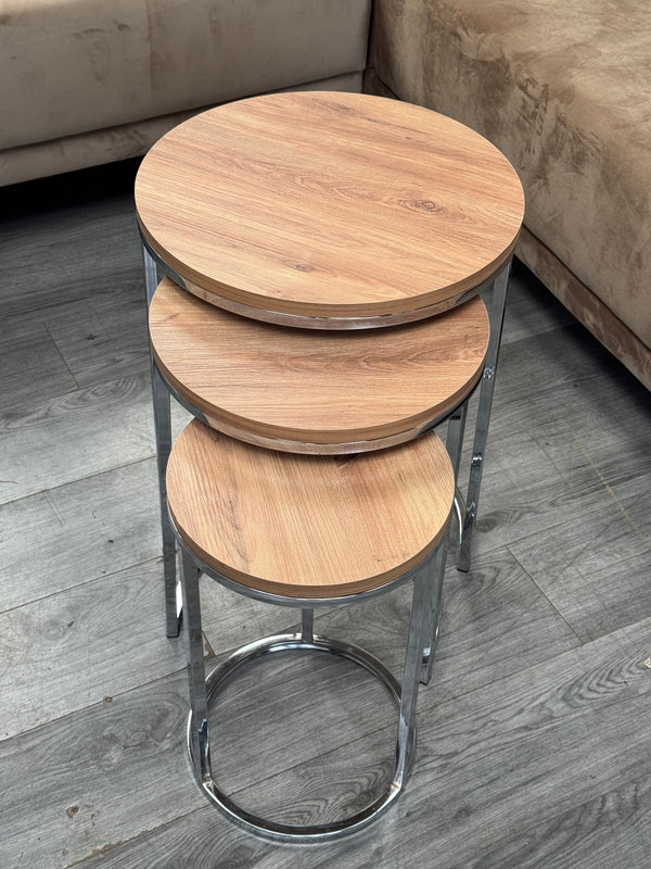Elly Round Nest Of Tables Set - 3 Pieces Nesting Table Wood Top