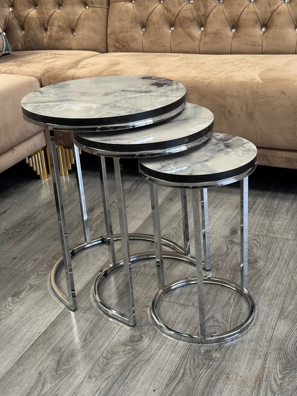 Deria Round Nest Of Tables Set - 3 Pieces Nesting Table Wood Top