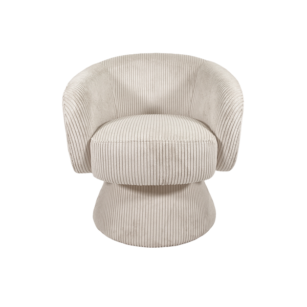 Manon beige corduroy swivel armchair with compact rounded frame - Sohowells