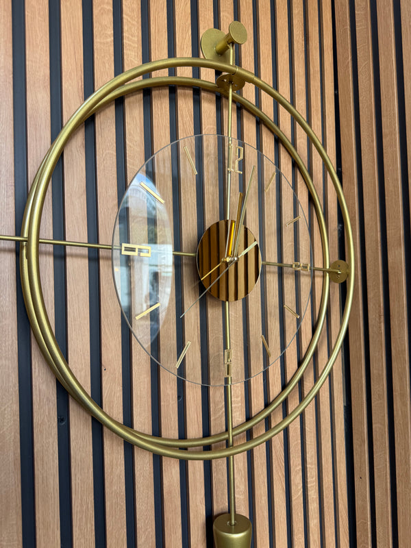 Decorative Wall Clock 48x60cm Gold Metal Frame Modern Large Design with Glass & Led Lights For Living Room, Hallway, Kitchen, Office,Bedroom