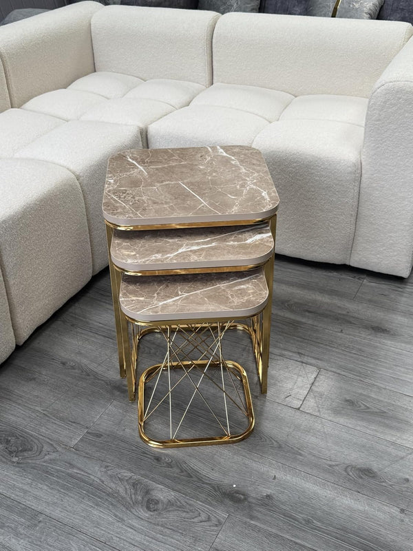 Jersey Square Nest Of Tables Set - 3 Pieces Nesting Table Engineered Wood Top
