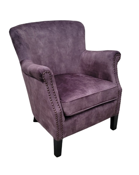 Charcoal velvet occasional armchair shown from an alternative angle - Sohowells