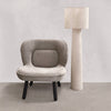 Minimalist sand fabric accent chair with slim black legs - Sohowells