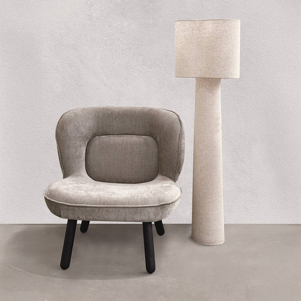 Minimalist sand fabric accent chair with slim black legs - Sohowells