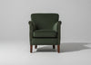 Forest green velvet occasional armchair shown from an alternative angle - Sohowells