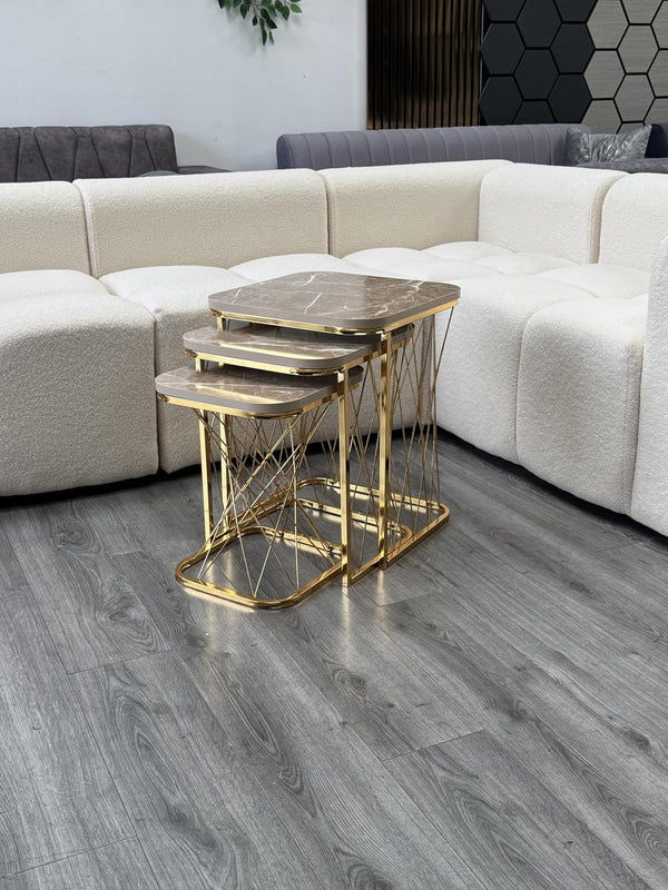 Jersey Square Nest Of Tables Set - 3 Pieces Nesting Table Engineered Wood Top