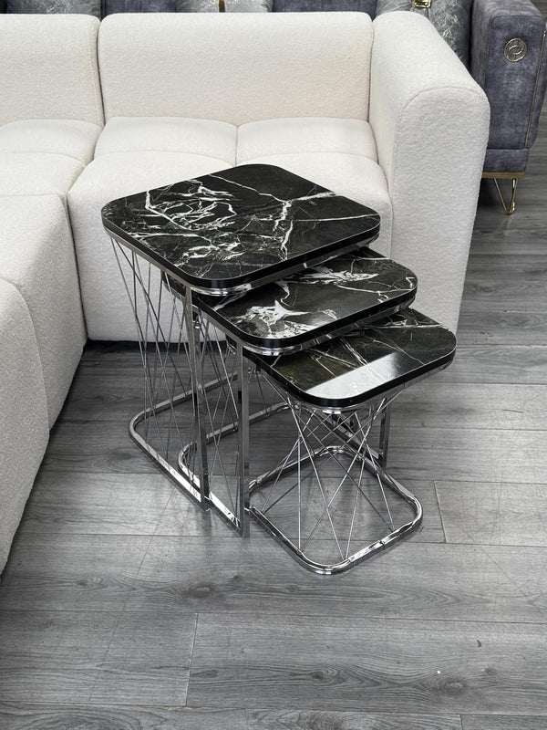 Aleria Square Nest Of Tables Set - 3 Pieces Nesting Table Engineered Wood Top