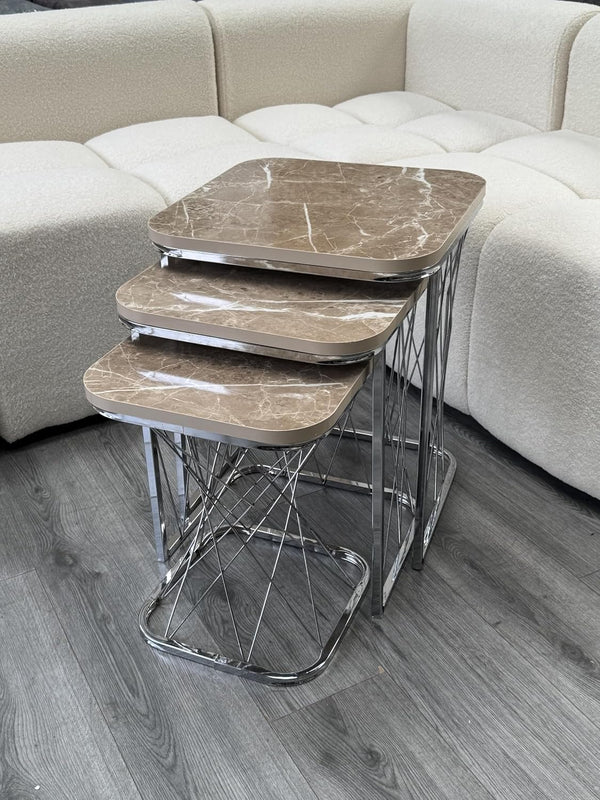 Geneva Square Nest Of Tables Set - 3 Pieces Nesting Table Engineered Wood Top