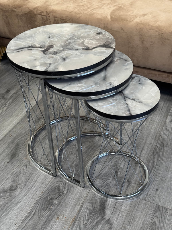 Emed Round Nest Of Tables Set - 3 Pieces Nesting Table Wood Top