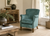 Cromarty armchair in mottled vintage teal velvet with rolled arms and contrast stud detailing - Sohowells