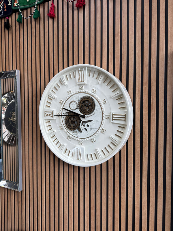 Berlin Moving Gears Decorative Wall Clock Oversize Extra Large 23 Inch/60 cm Ekru