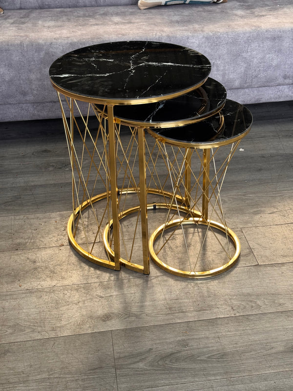 Bishop Round Nest Of Tables Set - 3 Pieces Nesting Table Tempered Glass Top