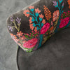 Embroidered grey velvet armchair showing tall square back - Sohowells
