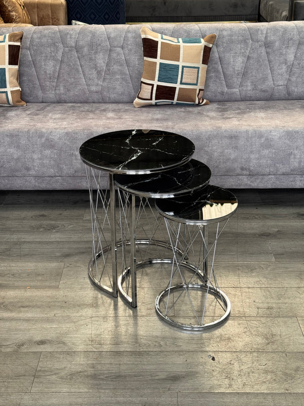Paglia Round Nest Of Tables Set - 3 Pieces Nesting Table Tempered Glass Top