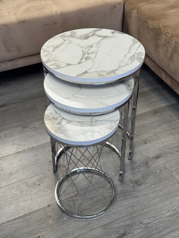 Raja Round Nest Of Tables Set - 3 Pieces Nesting Table Wood Top