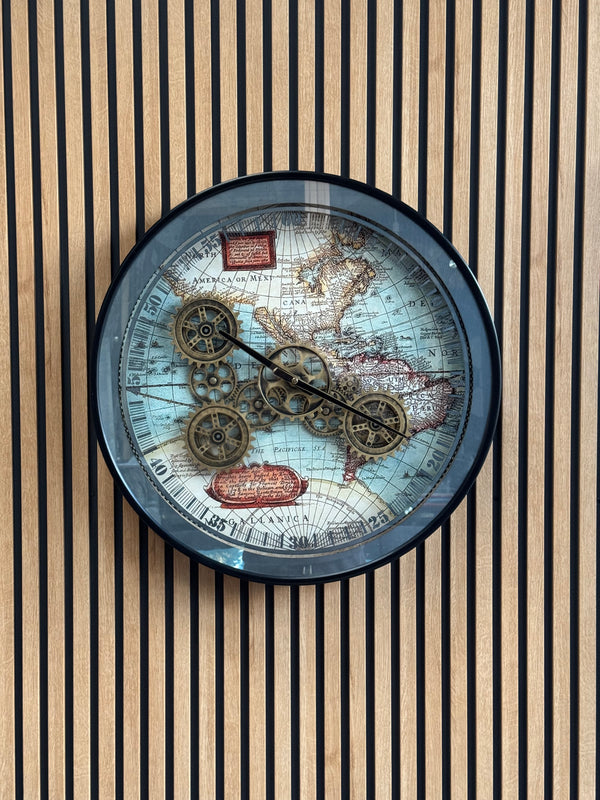 Exotic Map Moving Gears Decorative Wall Clock Oversize Extra Large 23 Inch/60 cm