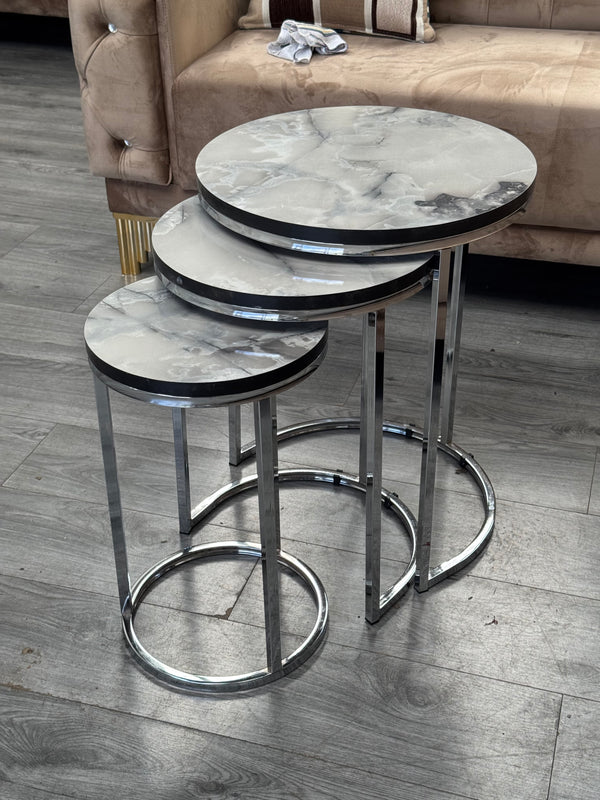 Deria Round Nest Of Tables Set - 3 Pieces Nesting Table Wood Top
