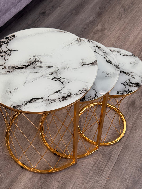 Roydon Round Nest Of Tables Set - 3 Pieces Nesting Table Tempered Glass Top