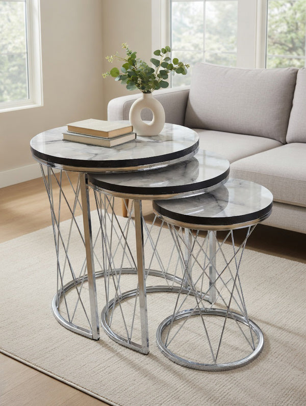 Emed Round Nest Of Tables Set - 3 Pieces Nesting Table Wood Top
